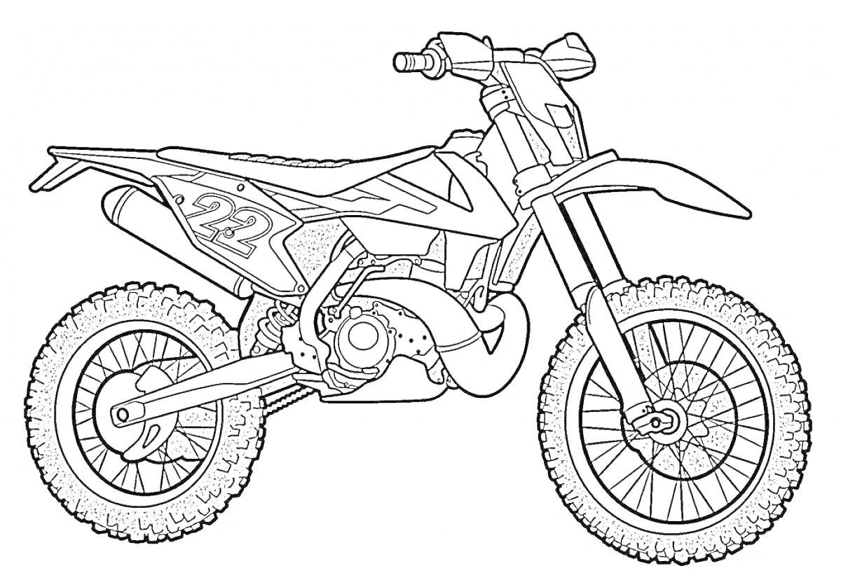Раскраска Мотоцикл с номером 222, детализированная раскраска