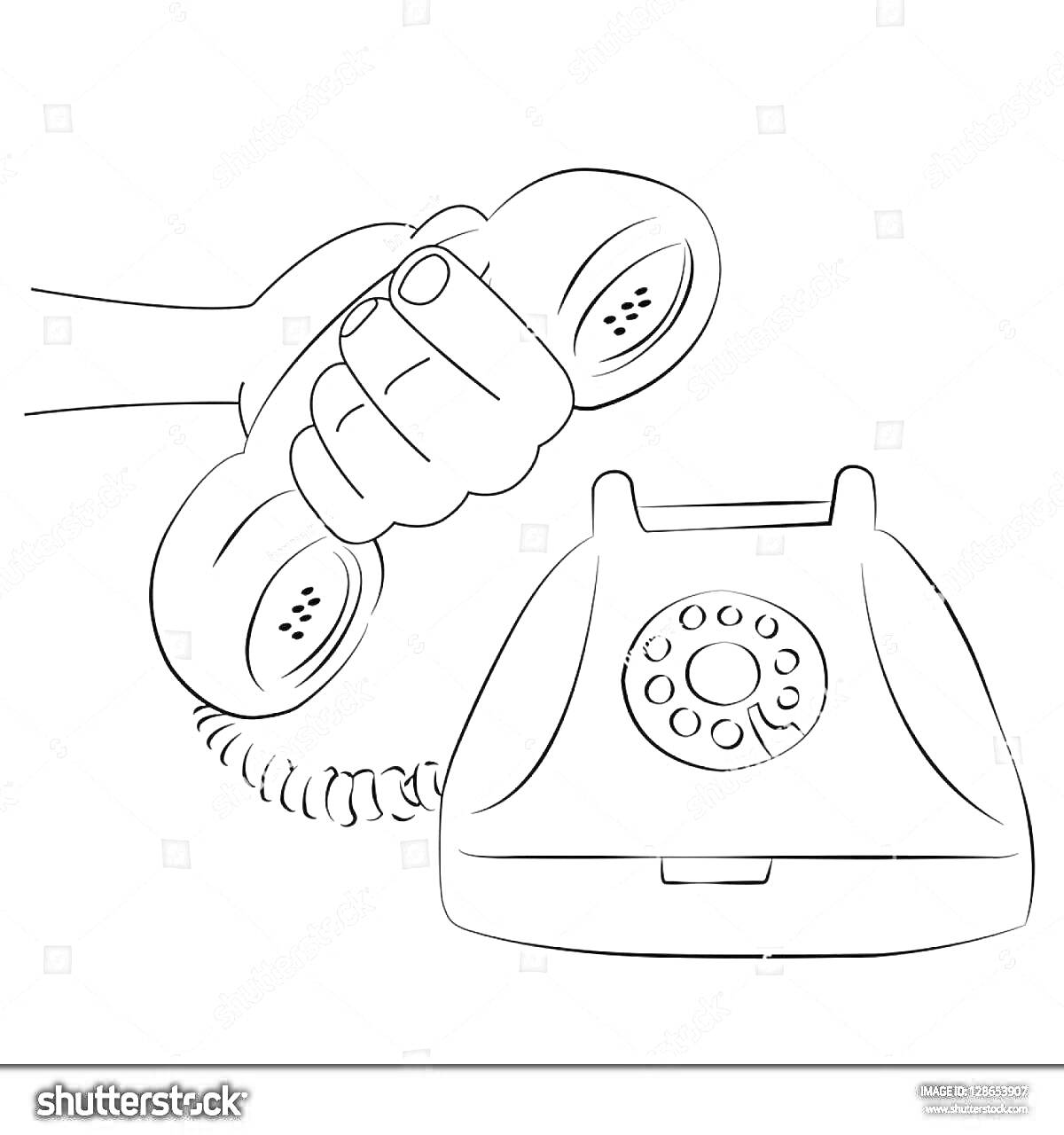 На раскраске изображено: Телефон, Трубка, Рука, Стационарный телефон