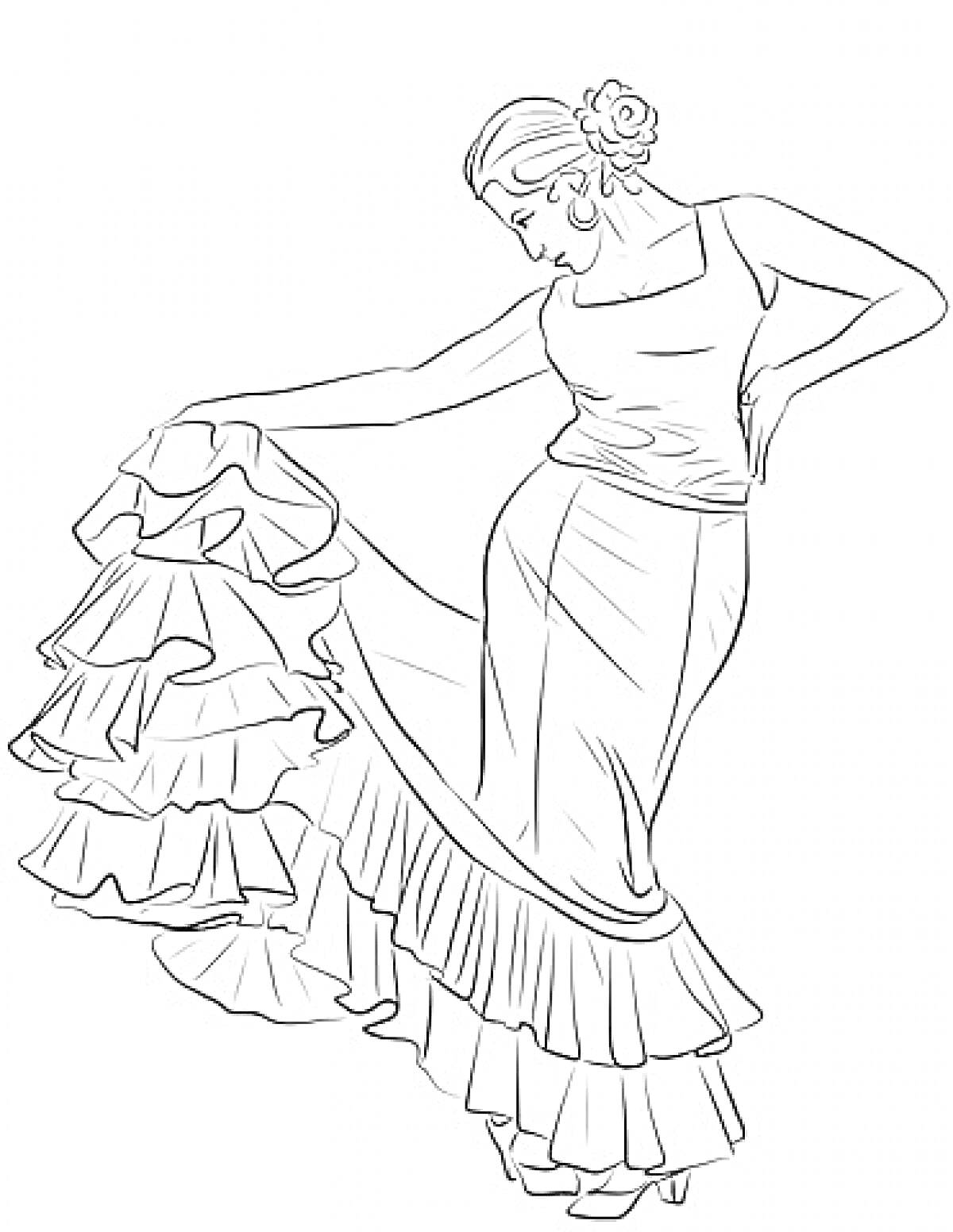 Раскраска Женщина в традиционном испанском платье