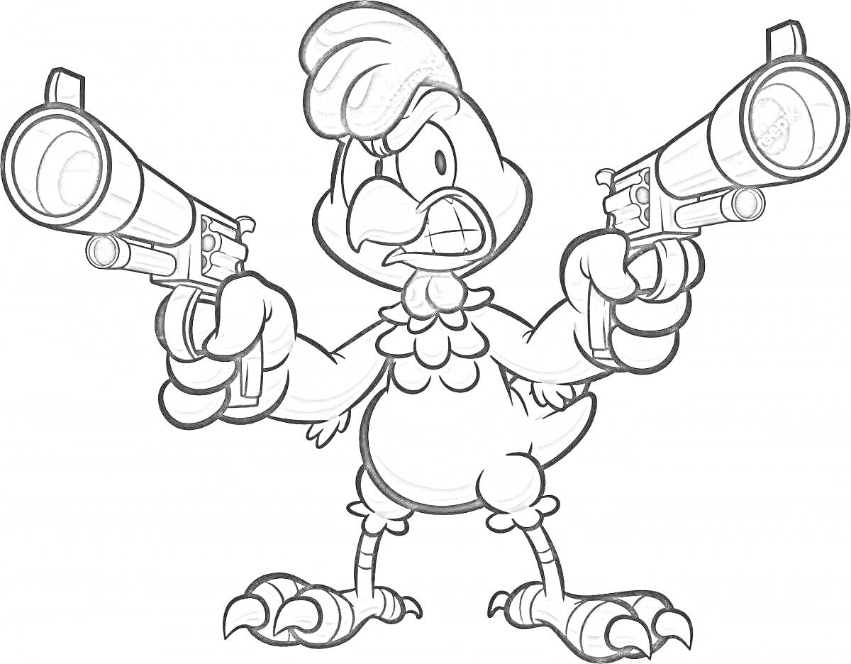Раскраска Курочка с двумя пистолетами