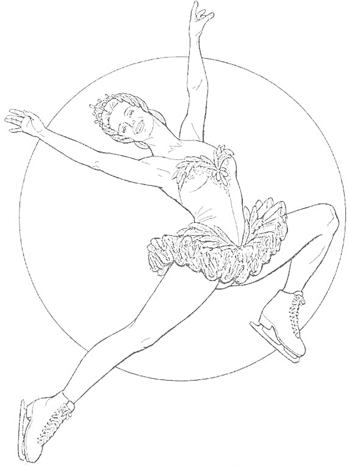 Раскраска Фигуристка в прыжке на фоне круга
