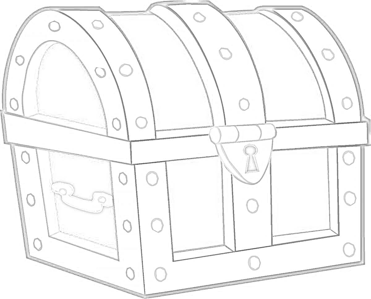 Раскраска Закрытый сундук с металлическими полосами и замком