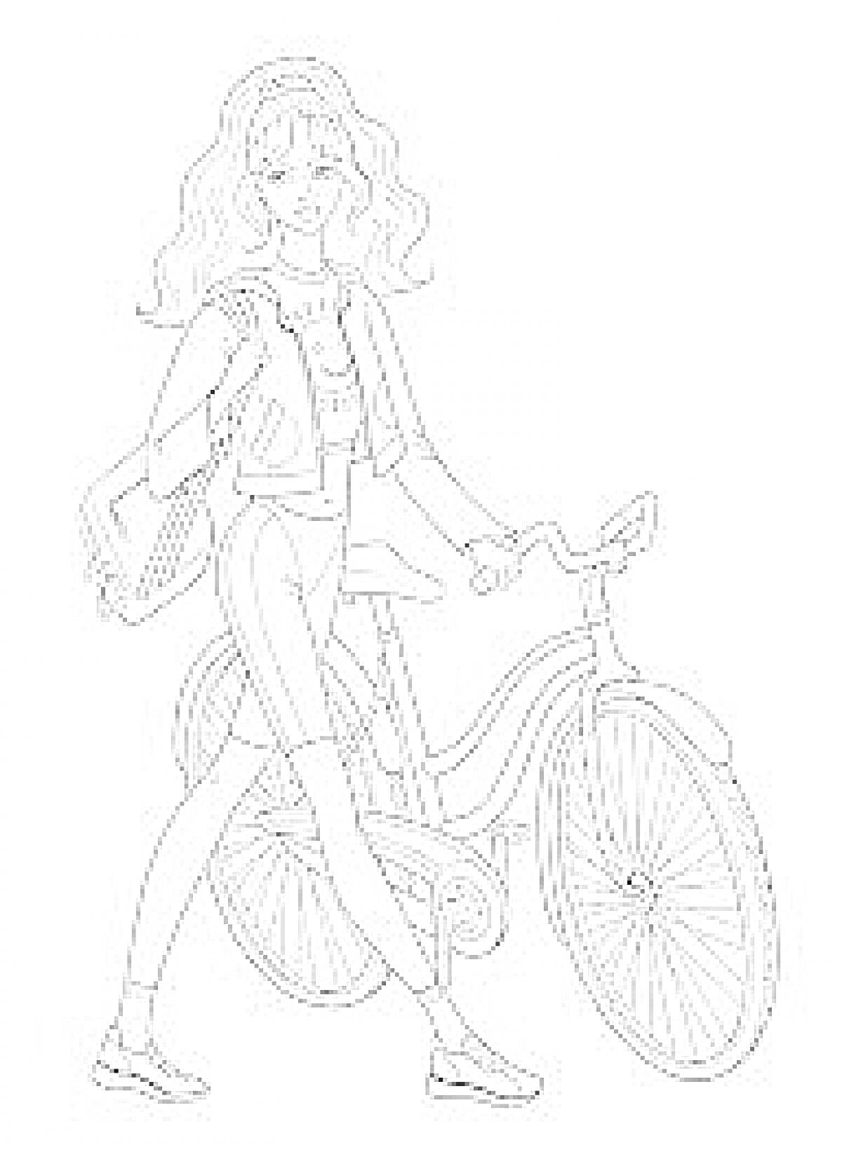 Раскраска Девушка с велосипедом