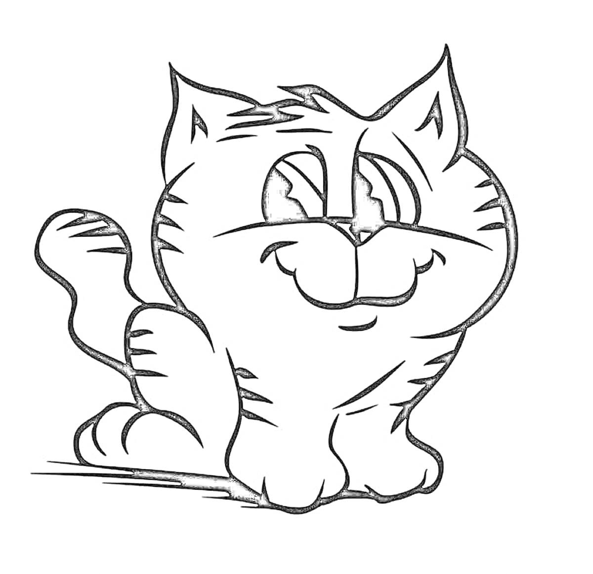 Раскраска Раскраска с изображением сидящего мультяшного кота с полосками на теле