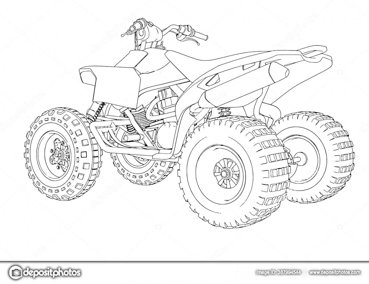 Раскраска Квадроцикл с деталями подвески и колес