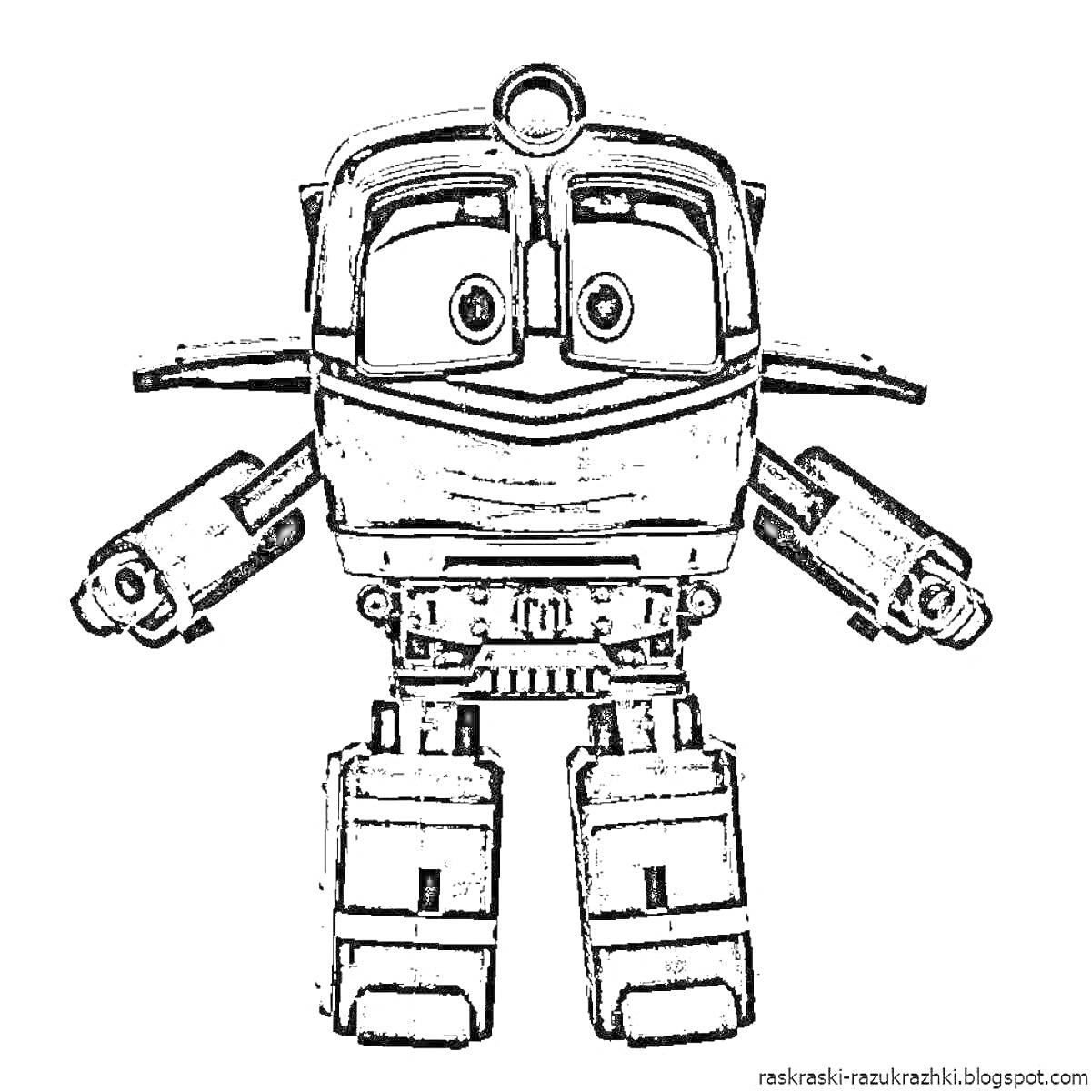 Робот-поезд с большими глазами и прямоугольными ногами
