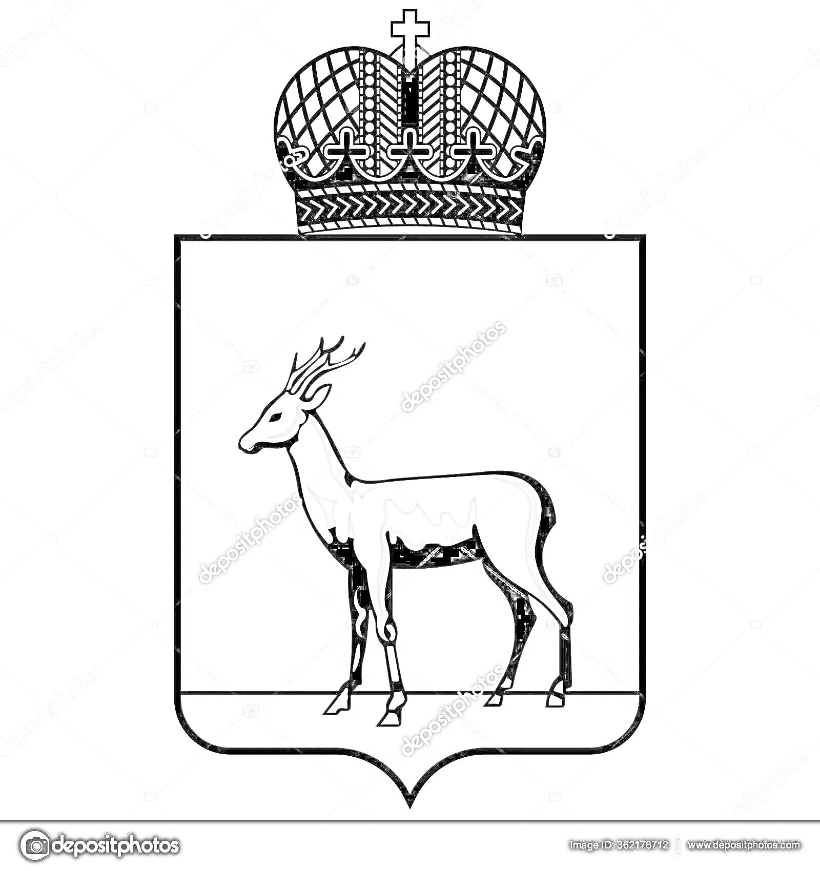 На раскраске изображено: Самарская область, Олень, Корона, Геральдика, Символы