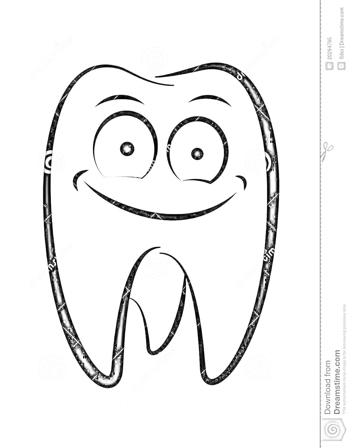 Раскраска Забавный улыбающийся зуб с глазками