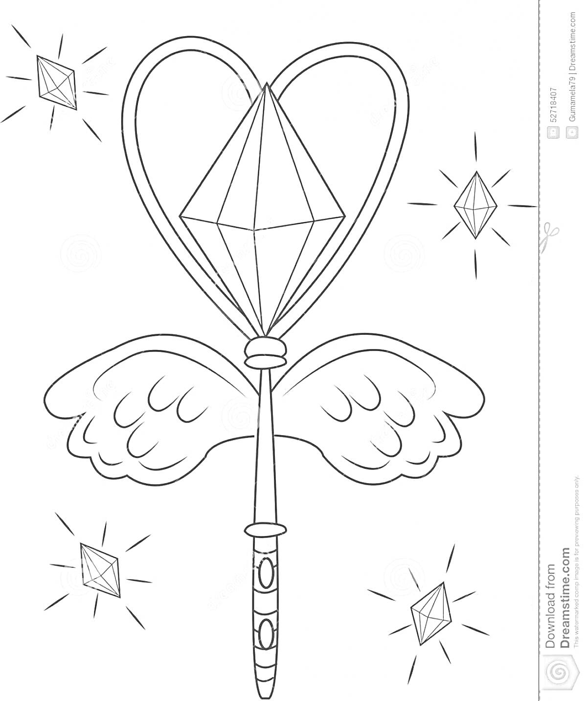 На раскраске изображено: Крылья, Кристаллы, Магия