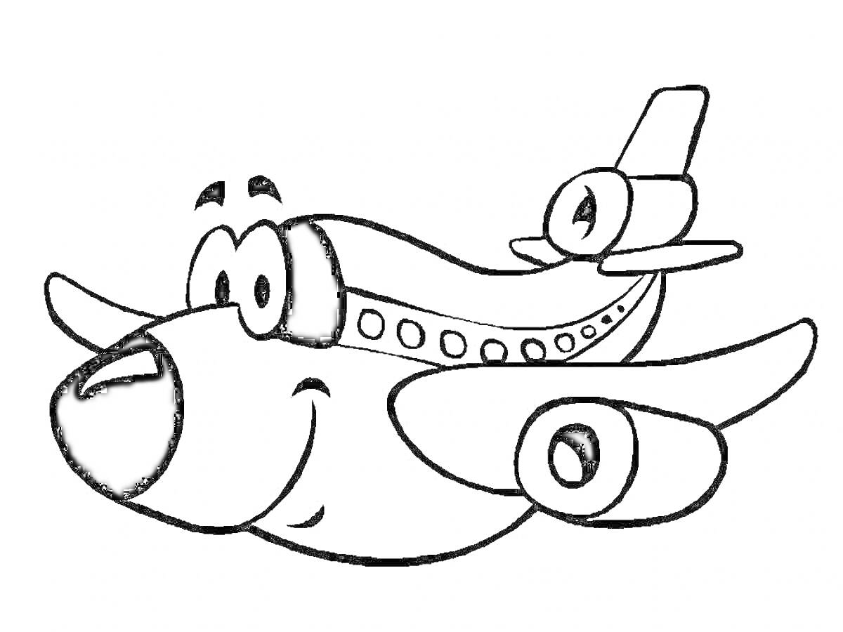 На раскраске изображено: Иллюминаторы, Крылья, Хвостовой стабилизатор, Для детей