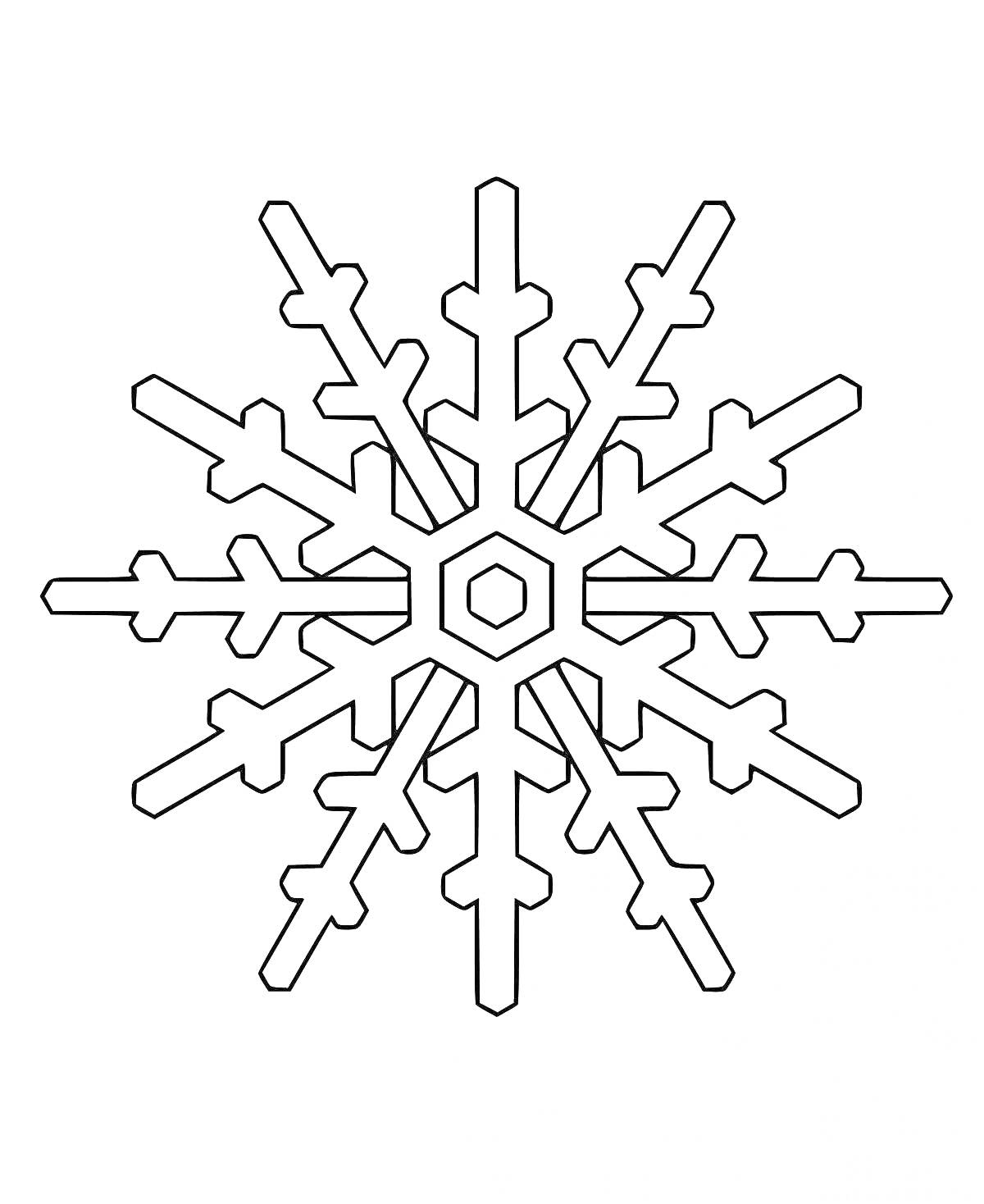 Раскраска Снежинка с геометрическим узором и шестью лучами