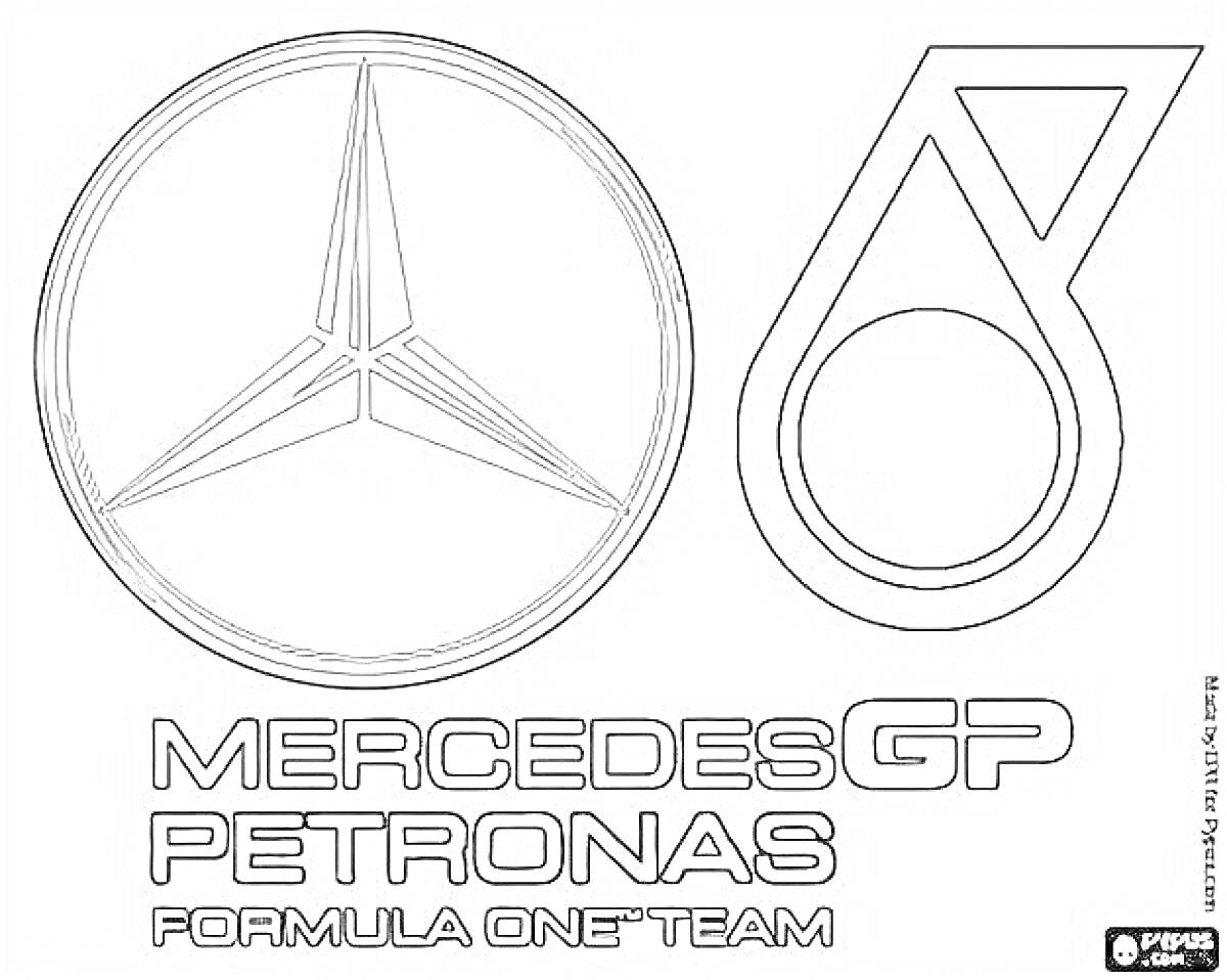 Раскраска Логотип Mercedes GP Petronas Formula One Team с текстом