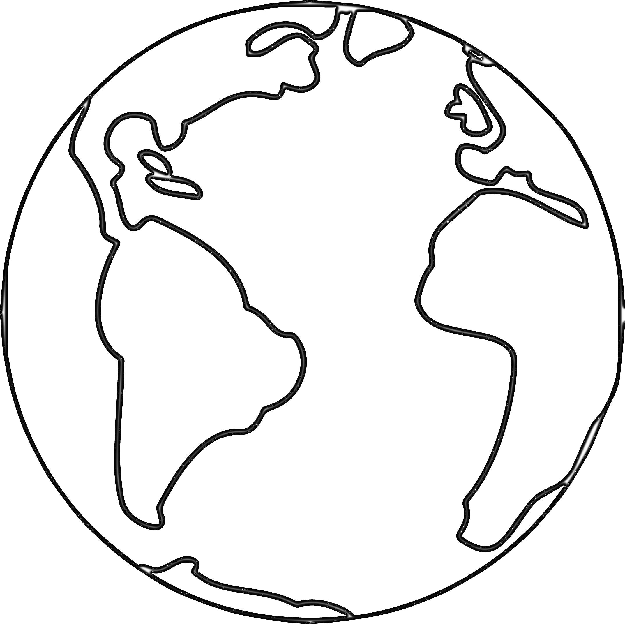 Раскраска Земной шар с континентами Африки, Южной Америки и частично Северной Америки и Европы
