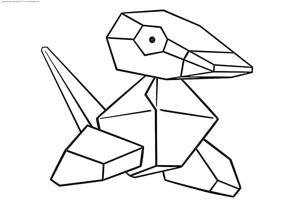 Раскраска Геометрическая утка с клювом, глазами, крыльями, телом и хвостом