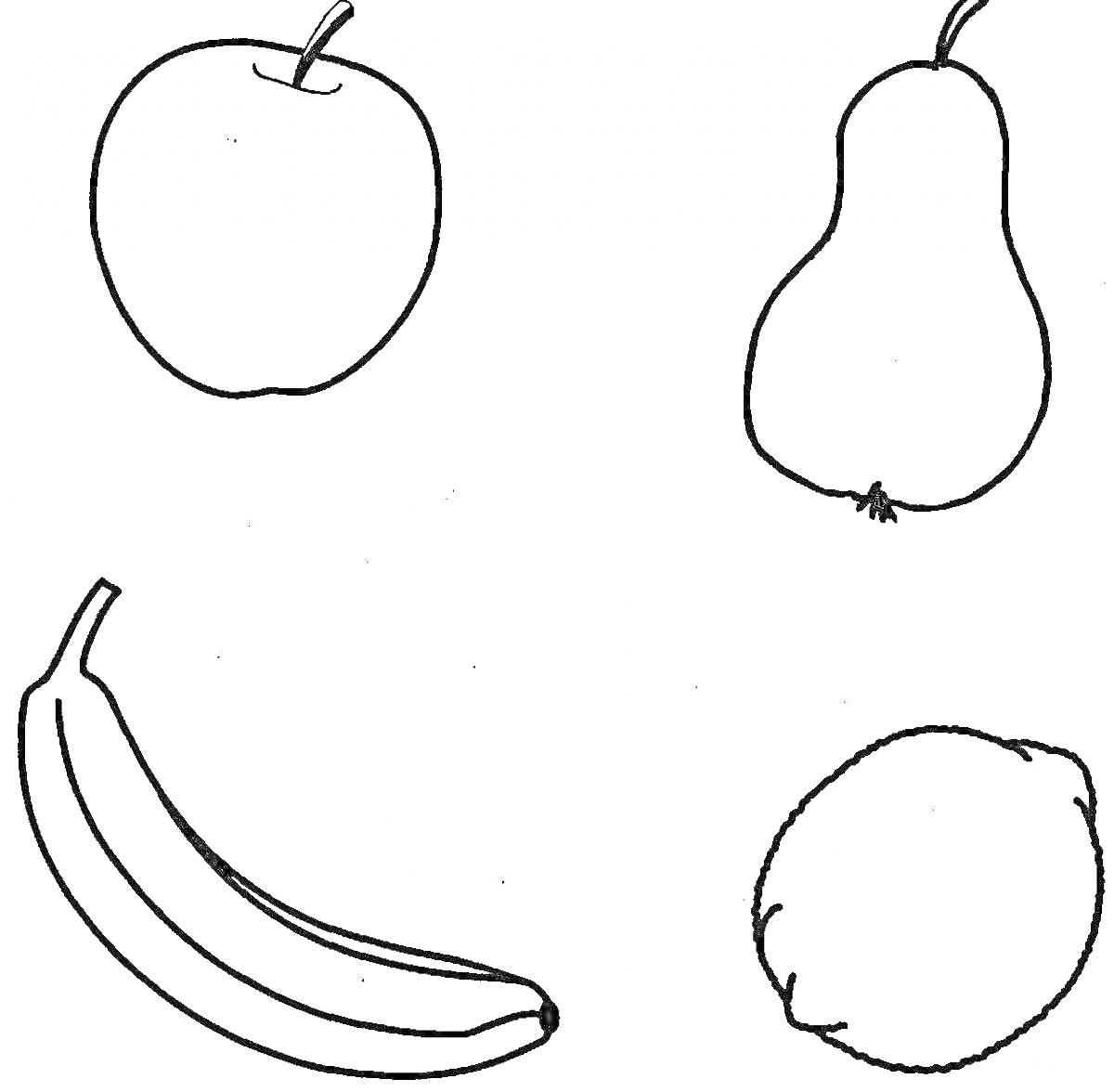 Раскраска Яблоко, груша, банан, лимон