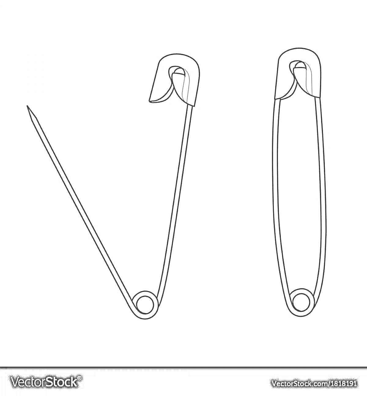 Раскраска Безопасная булавка, закрытая и открытая