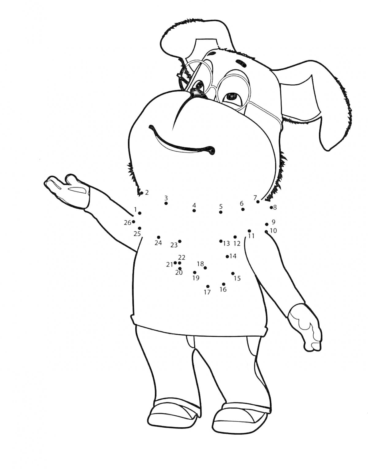 Барбоскины персонаж с точками для соединения, стоящий с поднятой рукой