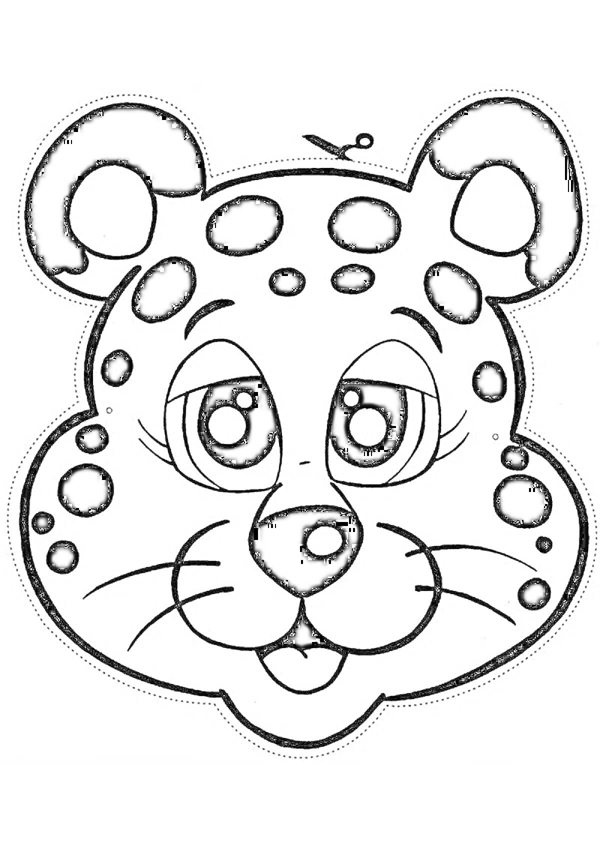 На раскраске изображено: Леопард, Животные, Большие глаза, Пятнистый, Для детей, Милые, Морда