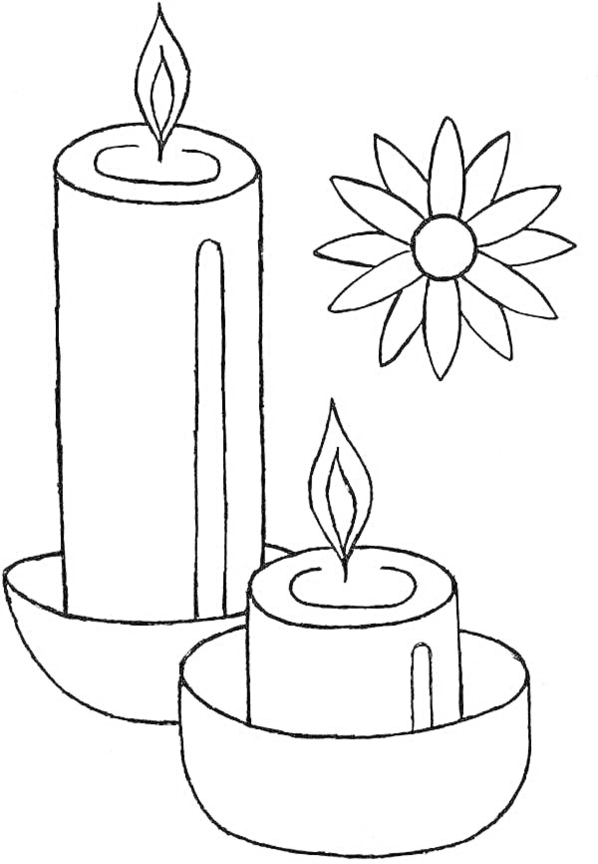 На раскраске изображено: Свечка, Подсвечник, Пламя