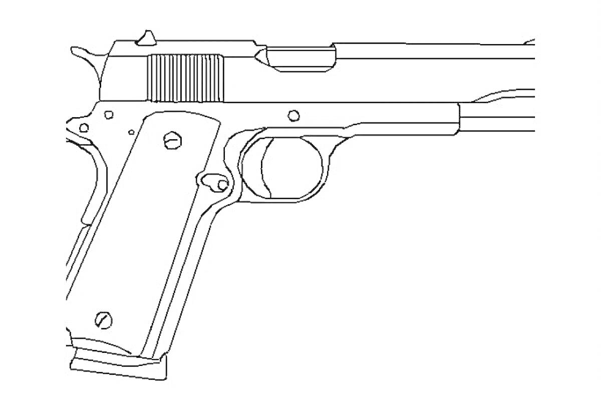 На раскраске изображено: Пистолет, Оружие, Детальная, Иллюстрация, Обучение