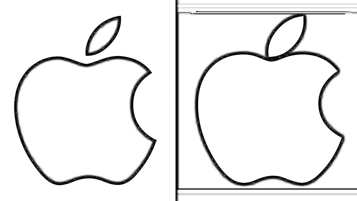 РаскраскаЛоготип Apple: черное яблоко на белом фоне и белое яблоко на черном фоне