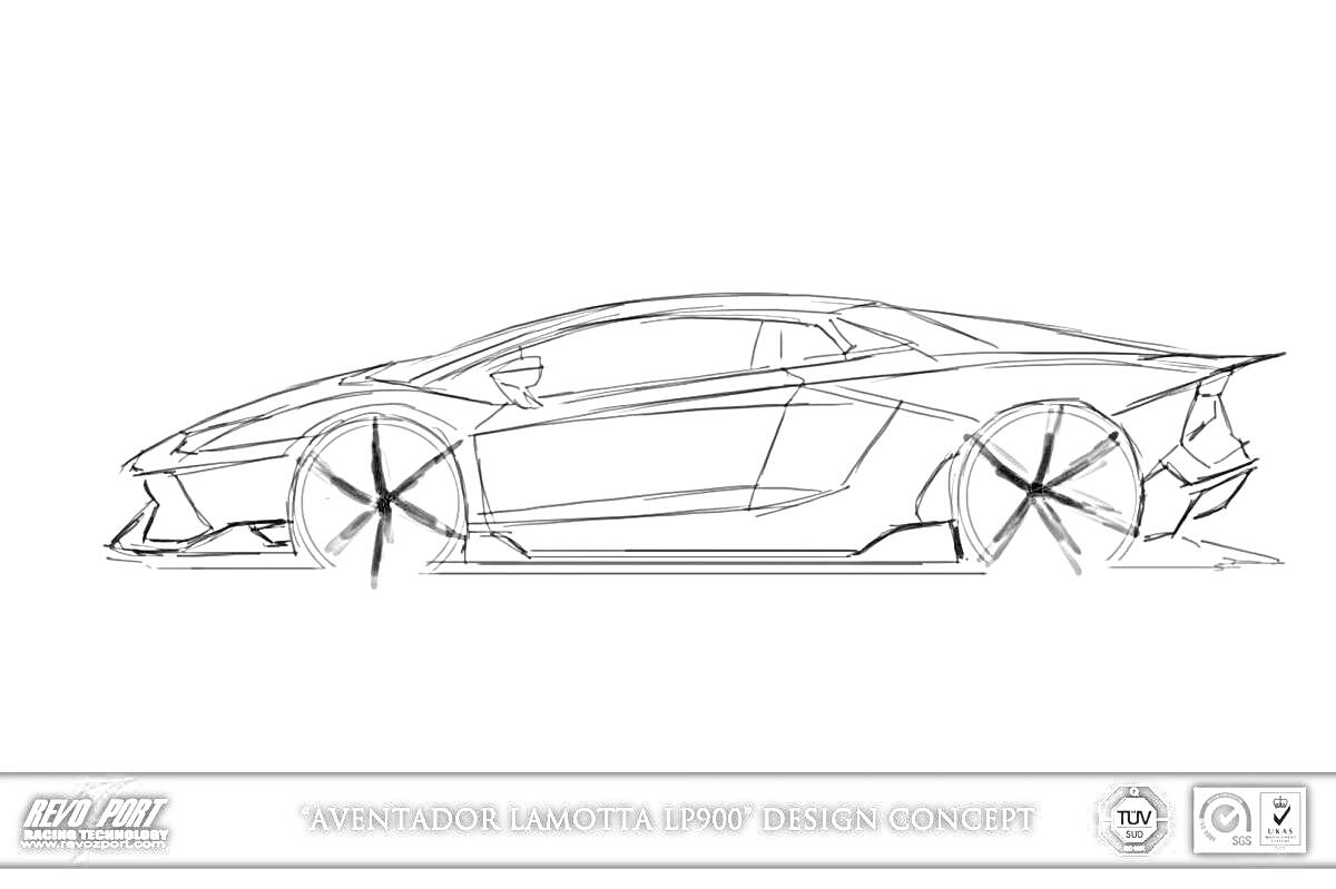 На раскраске изображено: Ламборгини, Концепт-арт, Спортивная машина, Дизайн автомобиля
