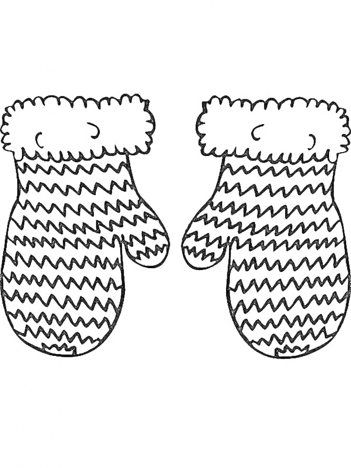 Раскраска Раскраска с изображением двух зимних рукавиц с рисунком в виде зигзагов