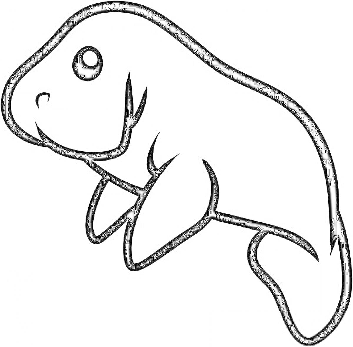 Раскраска Раскраска морского слона: морской слон с едва заметной улыбкой и большими глазами, фоном не подчеркнут