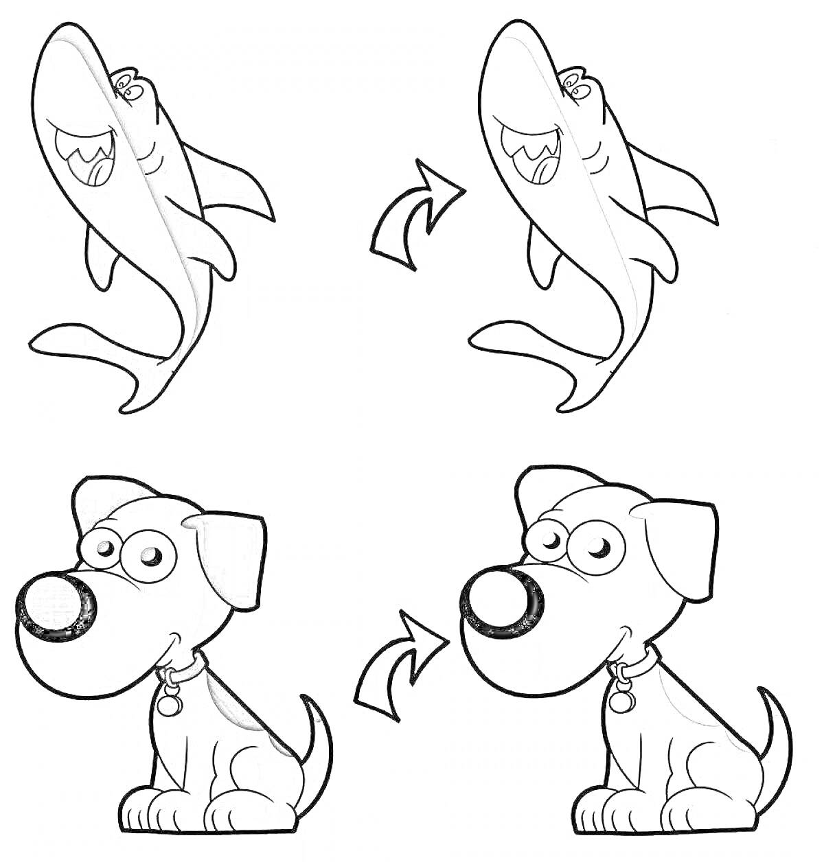 На раскраске изображено: Собака, Схема, Трансформация, Для детей, Животные, Акулы