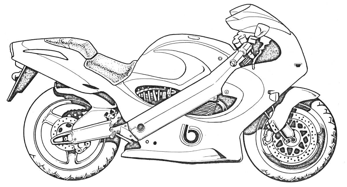 На раскраске изображено: Мотоцикл, Транспорт, Скорость, Для мальчиков