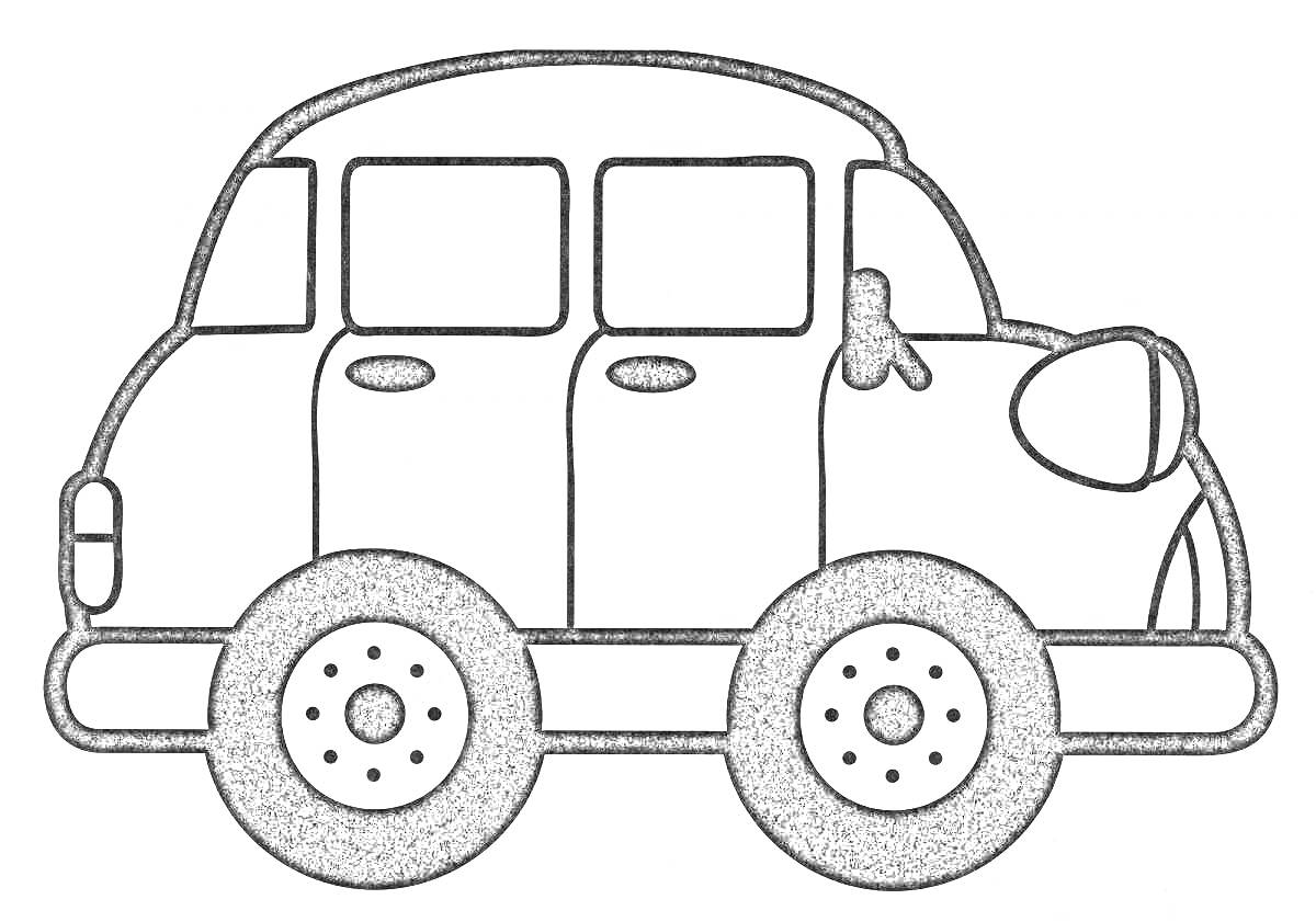 На раскраске изображено: Транспорт, Без колес, Боковое зеркало, Окна, Фары
