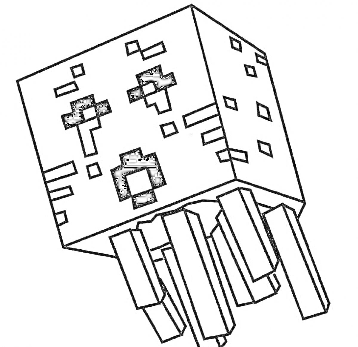 Раскраска Призрак из Minecraft с квадратной головой и щупальцами
