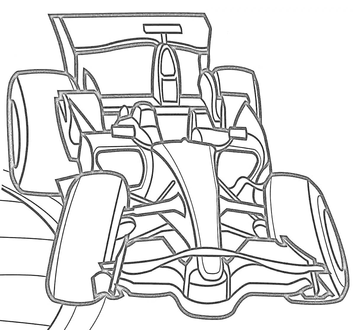 Гоночный болид Формулы 1 на трассе, вид спереди