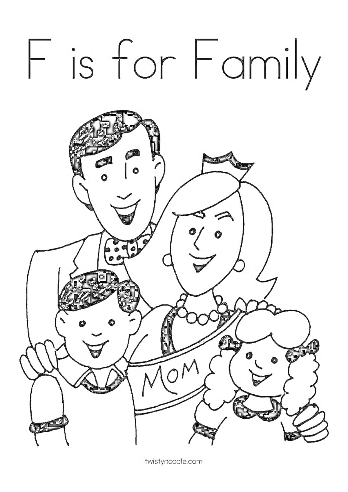Раскраска Mom, Dad, and Two Children
