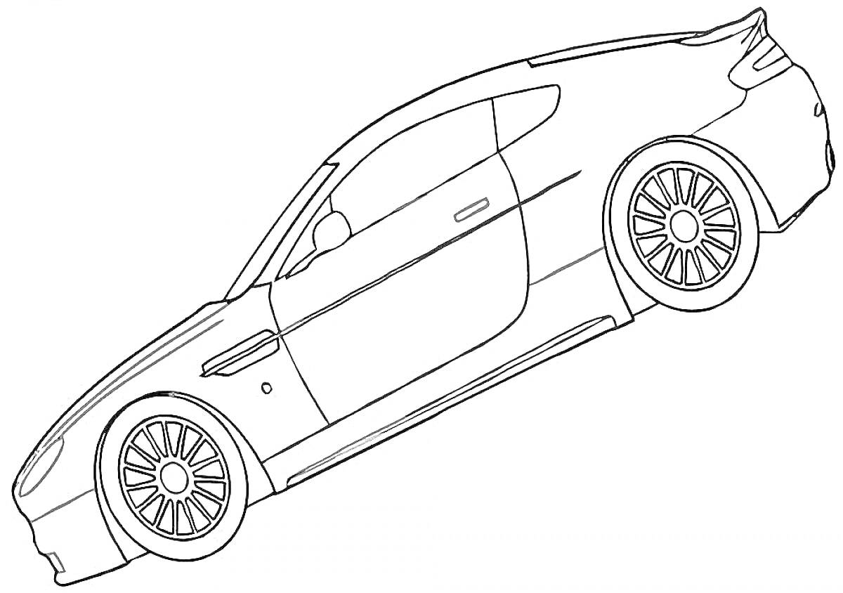 Раскраска Спортивный автомобиль с наклонной крышей и крупными дисками