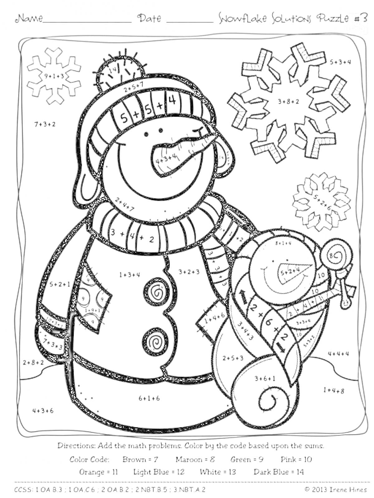 На раскраске изображено: Новый год, Снежинки, Шапка, Шарф, Зима, Математика