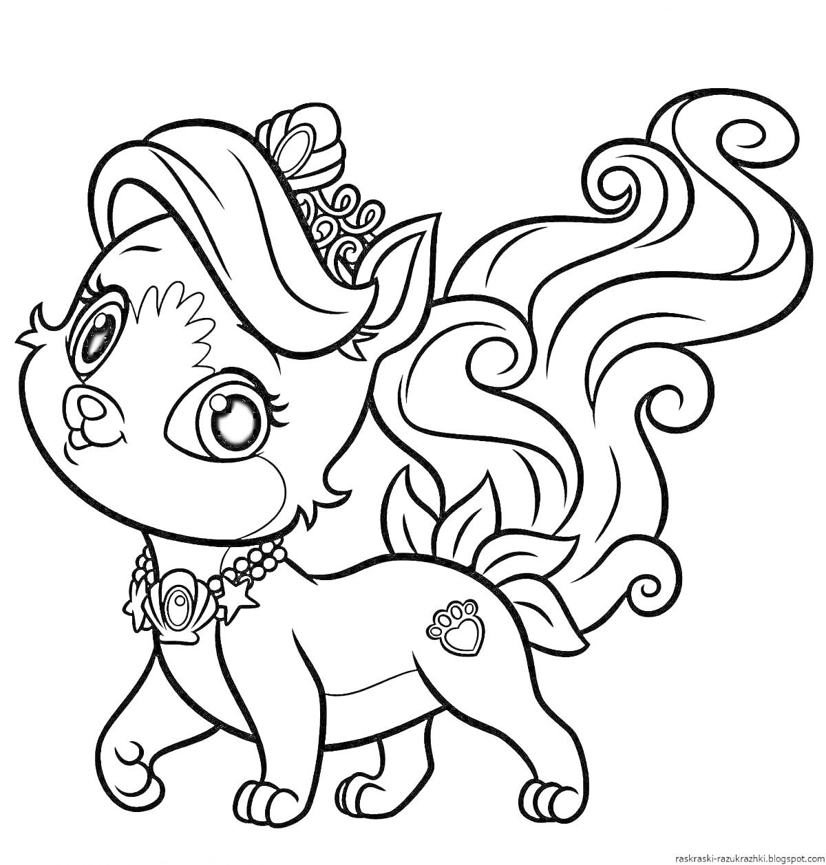 На раскраске изображено: Энчантималс, Грива, Диадема, Ожерелье