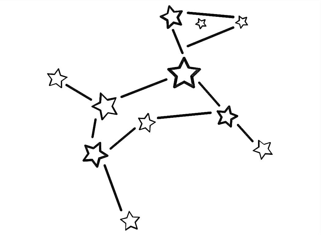 Раскраска созвездие с девятью звёздами, соединёнными линиями