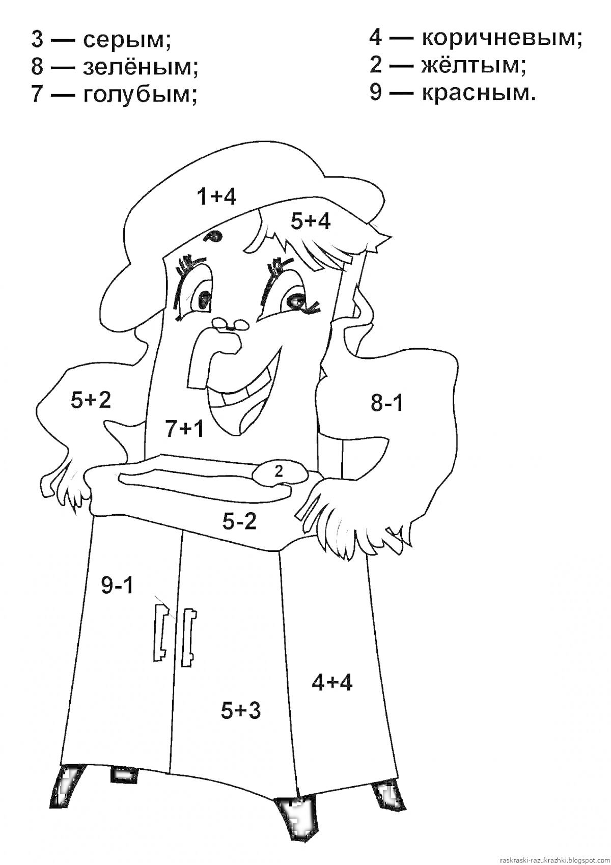 Раскраска Раскраска с примерами на кухонном шкафчике и цифрами 1-9