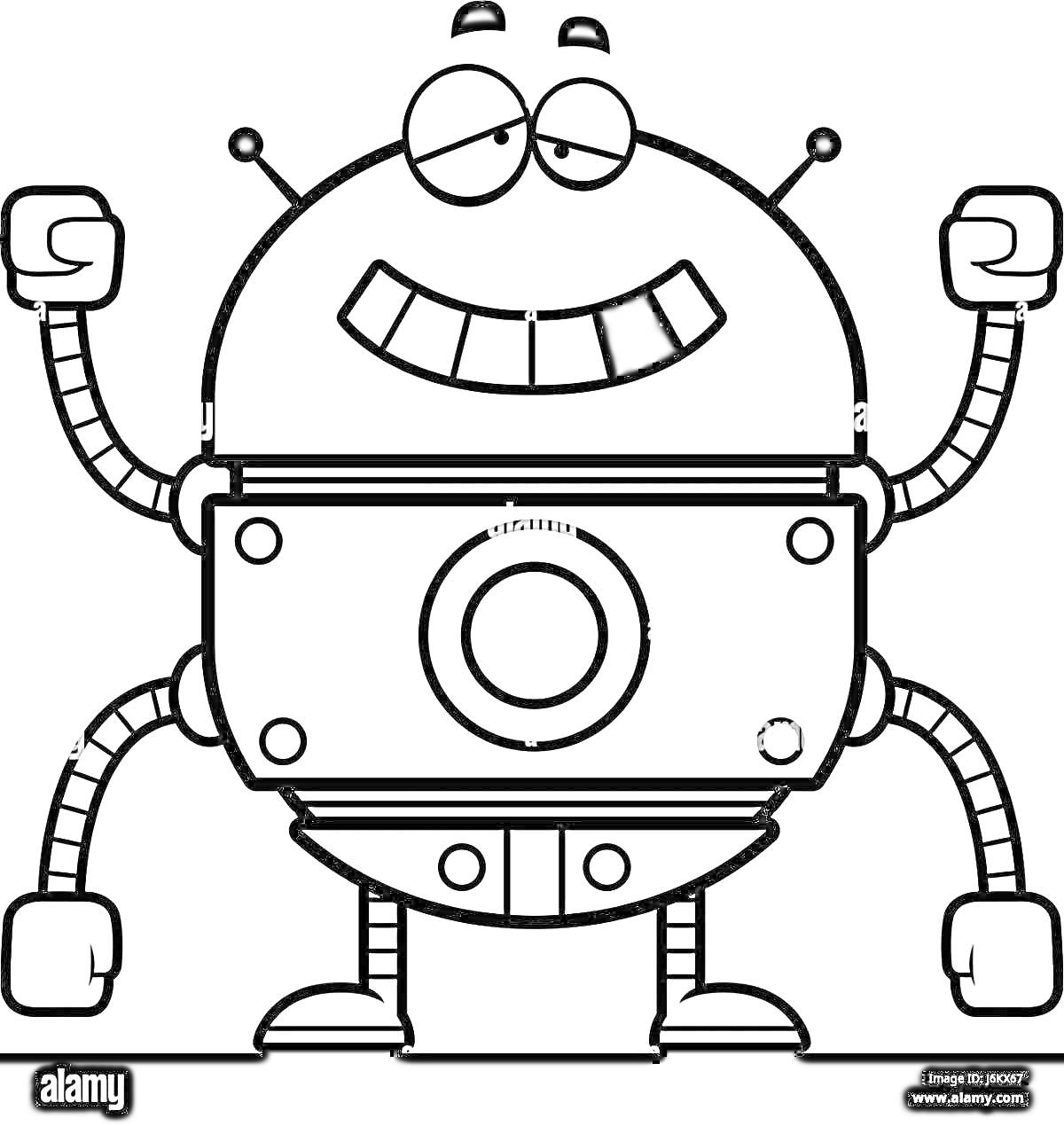 Раскраска Робот-пылесос с подвижными руками и ногами, улыбающийся