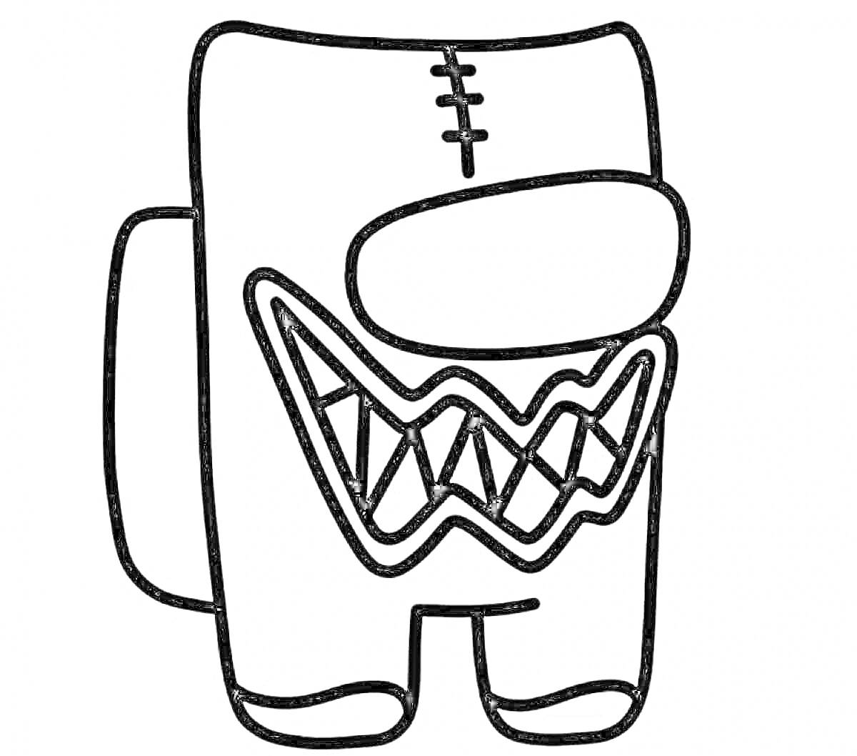 Раскраска Мультяшный персонаж с ртом в виде острых зубов и швом на лбу