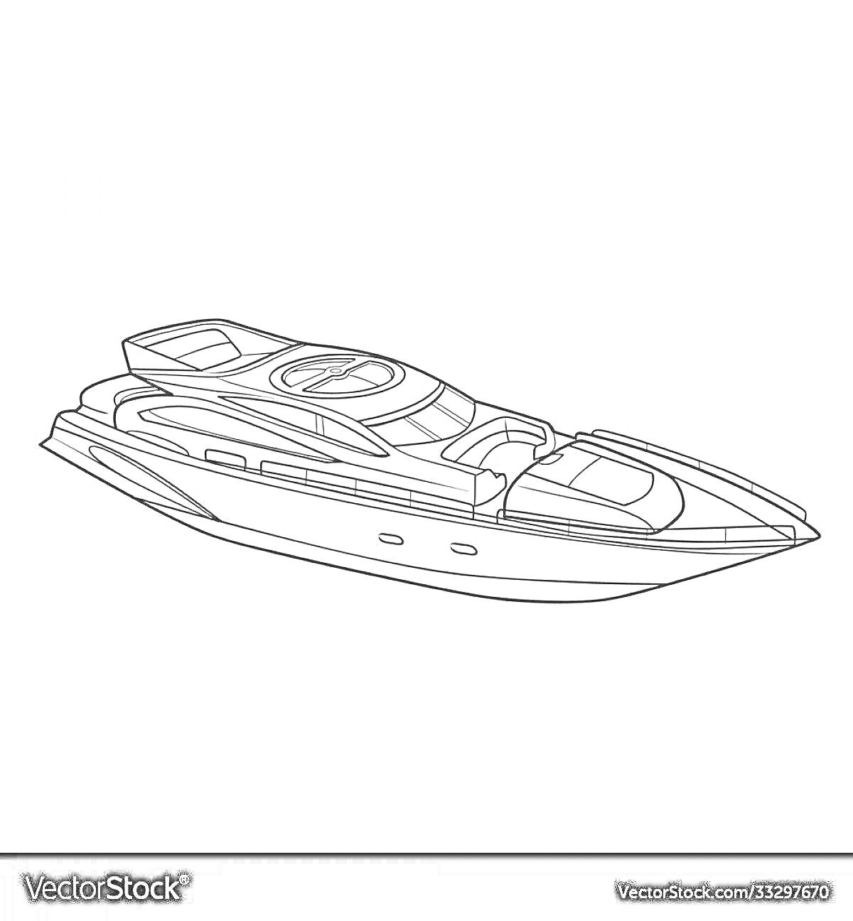 Раскраска Яхта с крытым салоном и палубой