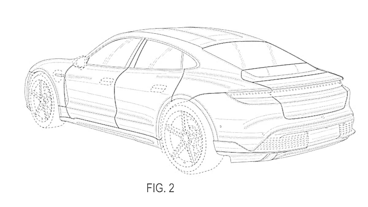 Раскраска Линии контурного рисунка автомобиля Porsche с деталями кузова, колесами и стеклами