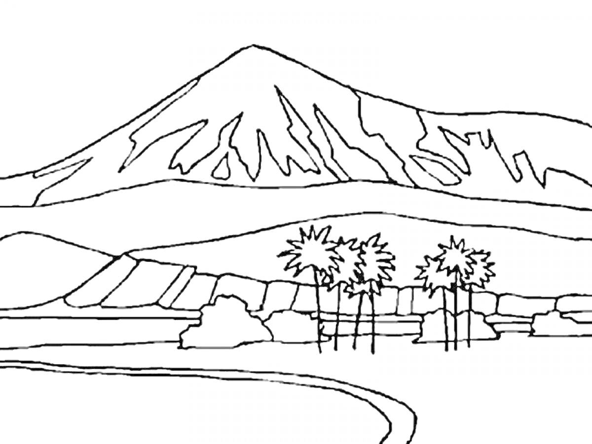 Раскраска Горы и пальмы в Дагестане