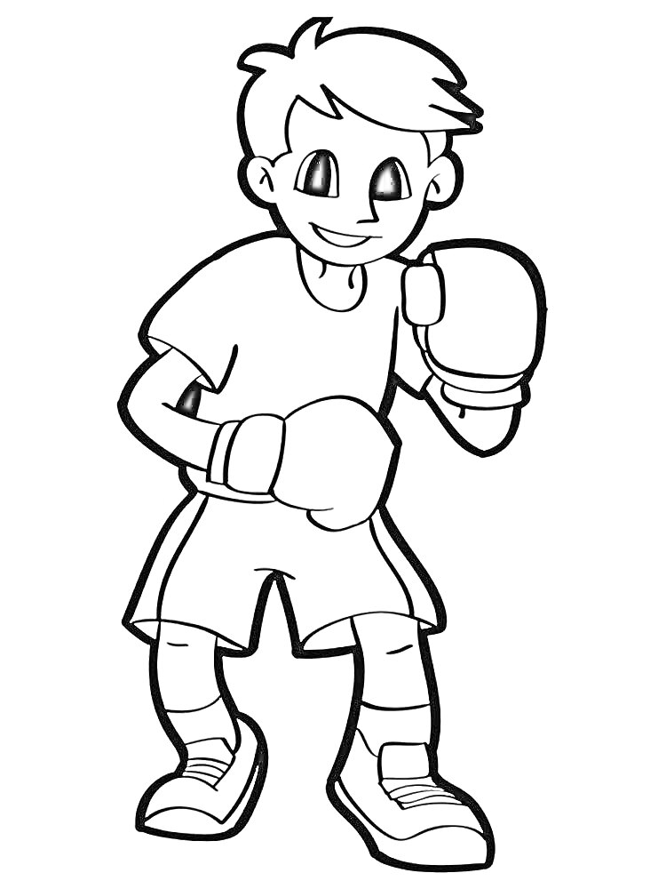 Мальчик-боксёр с боксерскими перчатками, футболкой, шортами и кроссовками