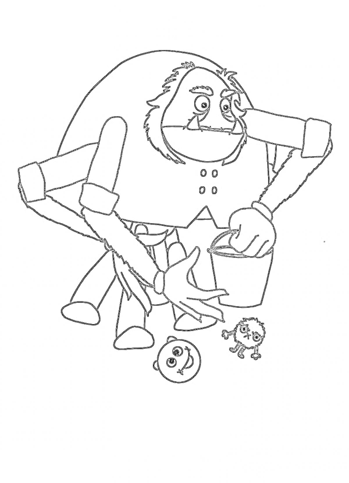 Раскраска Паук с ведром и игрушками из мультфильма 