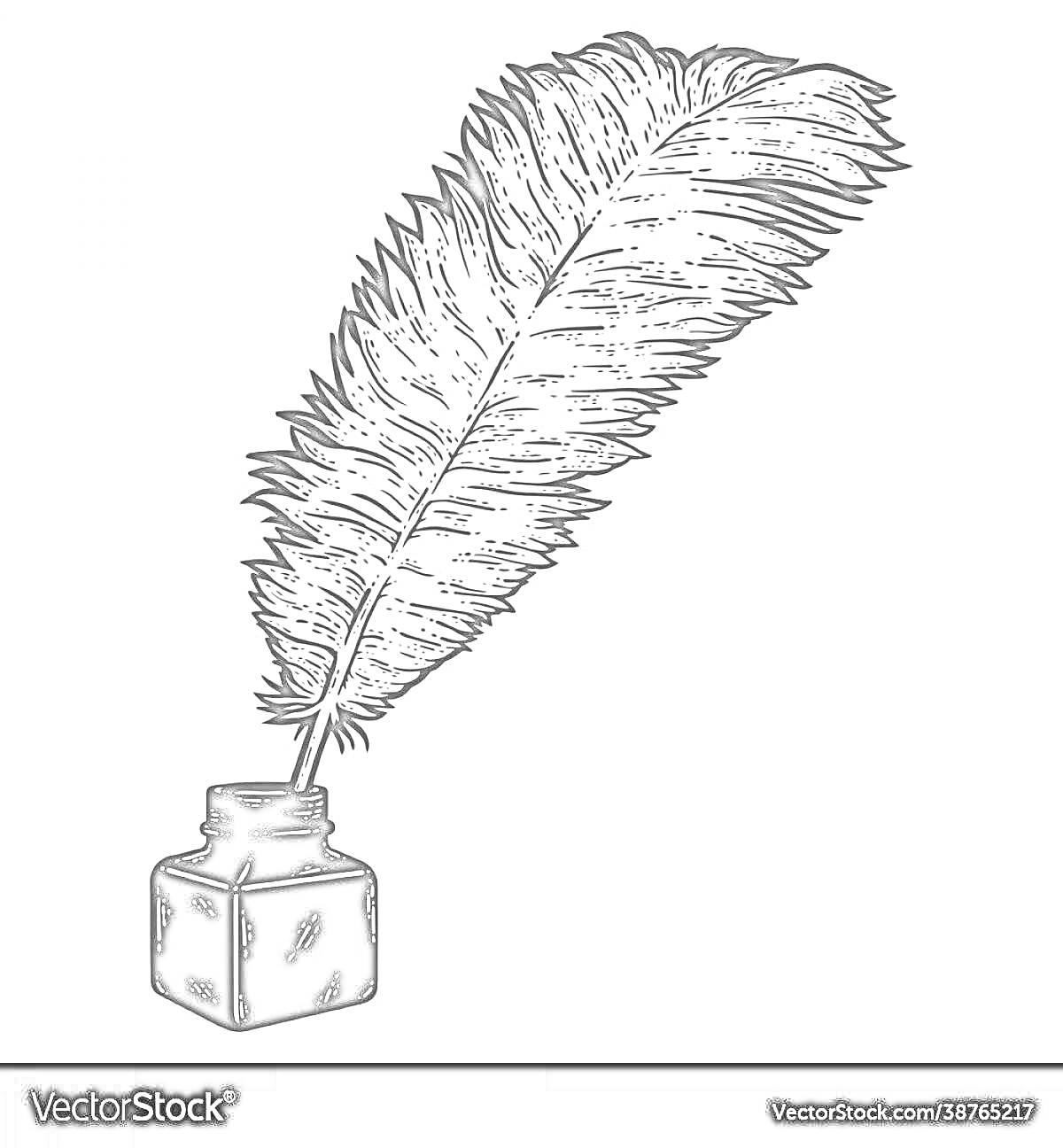 Раскраска чернильница с пером