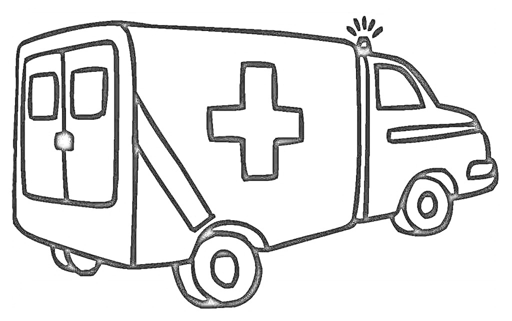 На раскраске изображено: Скорая помощь, Крест, Транспорт, Медицина, Для детей, Мигалки, Авто