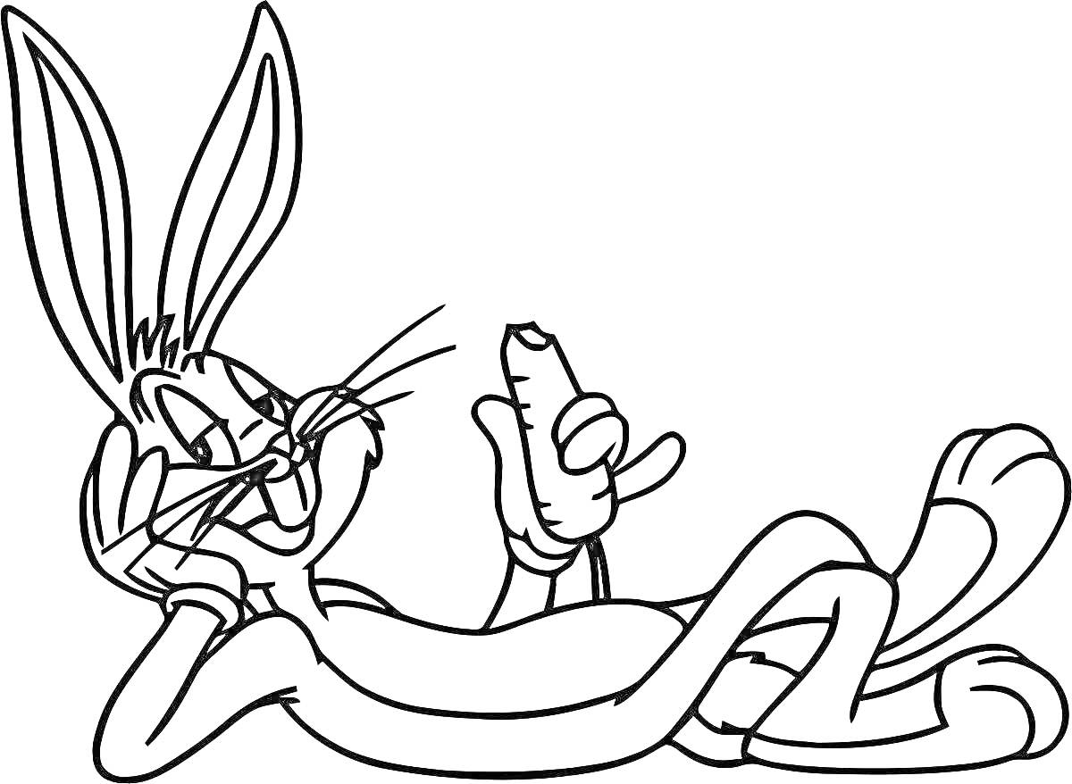 На раскраске изображено: Кролик, Герои мультфильмов, Морковь