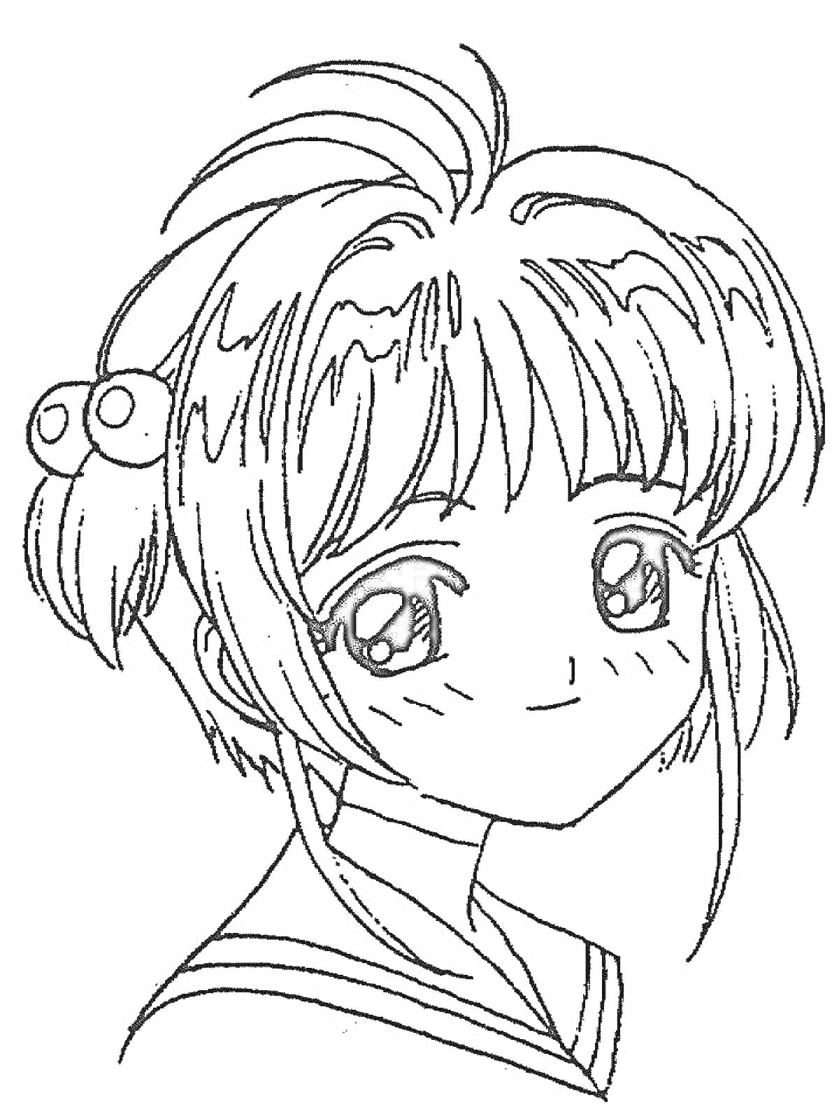 Раскраска Девочка с большими глазами и милой прической в одежде в стиле японской школьной формы